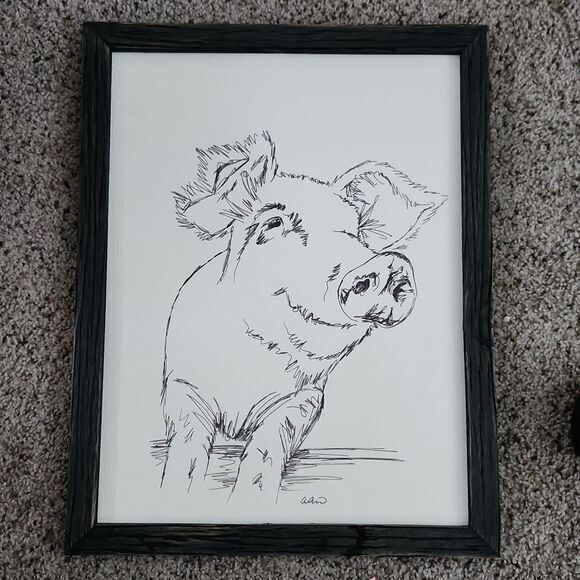 Country Pig Framed Animal Art Print 14"×18" inches - Picture 2 of 5